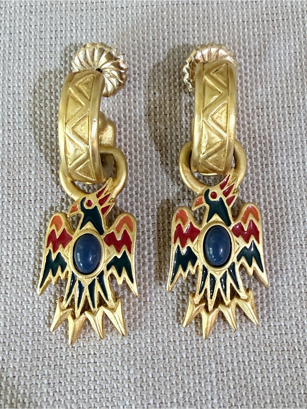 Vintage Bob Mackie Couture Thunderbird Enamel Drop Earrings